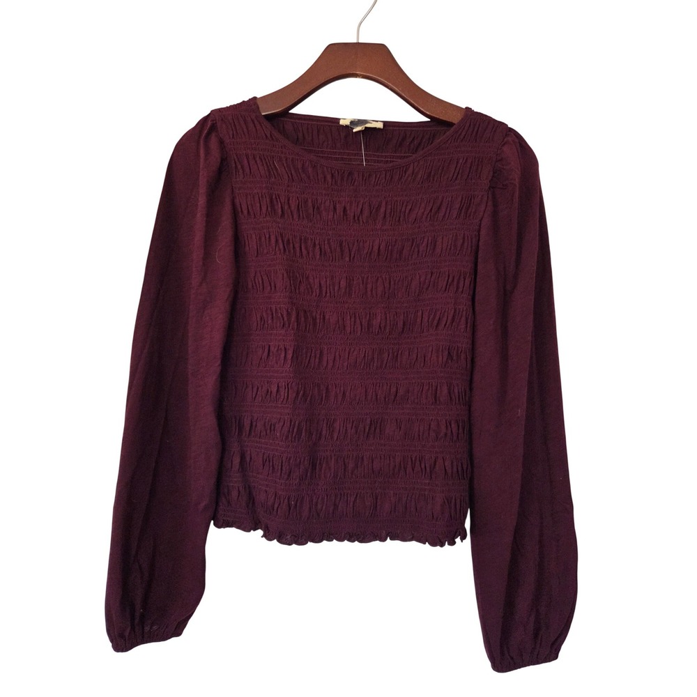 Madewell‎ Smocked Boatneck Top Womens Small Burgundy NWT $88 NY504